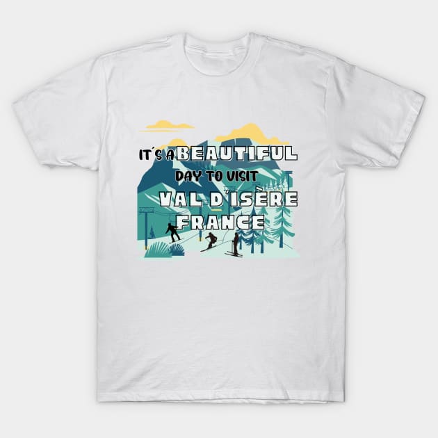 Travel to beautiful Val d’Isère in France. Gift ideas for the travel enthusiast available on t-shirts, stickers, mugs, and phone cases, among other things. T-Shirt by Papilio Art